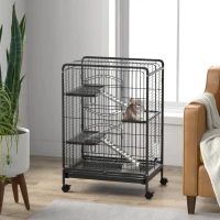 PawHut Cage pour rongeurs cage pour Petits Animaux Roulante 3 Rampes 3 Plates-formes Plat et Bouteille d'Eau Bac Inférieur Amovible pour lapin vison d'animaux chinchilla Acier PP 61,5x44x95cm Noire(m-10)