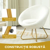 HOMCOM Fotoliu din Material cu Imitație Blană, Picioare Metalice Aurii și Tălpițe Antiderapante, 75x66x79 cm, Alb(m-6)