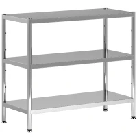 HOMCOM 3-Tier Bakers Rack with Storage, Stainless Steel Microwave Stand with Adjustable Shelves for Small Spaces, Kitchen Storage Unit for Spices, Pots and Pans, Silver Tone(m-1)