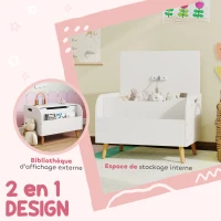 AIYAPLAY Coffre à jouet enfant, coffre de rangement enfant, couvercle rabattable et compartiment ouvert, 60x40x43cm, blanc(m-5)