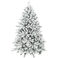 HOMCOM 150 cm Snow-Flocked Artificial Christmas Tree, 768 Branches, Foldable Metal Stand, Green(m-6)
