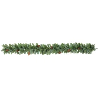 HOMCOM 1.8 m artificial Christmas garland floral decoration with 162 tips 8 pine cones Green(m-7)