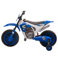 HOMCOM Kindermotorrad, Elektromotorrad, 45 Min Fahrzeit, mit Stützrädern, ab 3 Jahren, blau+weiß, 106,5 x 51,5 x 68cm(m-11)