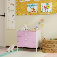 AIYAPLAY Children's Dresser with 3 Drawers, MDF, Storage Cabinet for Kids, Pink+White(m-4)