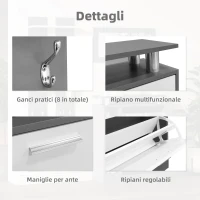 Mobile Appendiabiti da Ingresso a Parete con Specchio, 2 Pannelli a Muro, Mensola e Scarpiera, Grigio e Bianco(m-5)