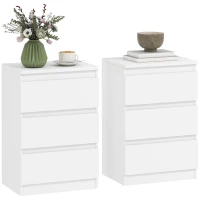 HOMCOM Nightstand, Set of 2 Side Tables with 3 Drawers, Bedside Cabinet, Nightstand for Bedroom, Living Room, 40 x 30 x 59.5 cm, White(m-6)