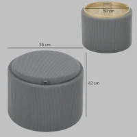 HOMCOM Storage Ottoman with Storage Compartment, Round, Footrest, Cord Fabric, MDf, Gray(m-3)