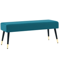 HOMCOM End-of-Bed velvet upholstered bench with metal legs, for bedroom dining room living room hallway, green