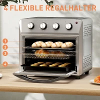 HOMCOM Minibackofen mit Umluft, Heißluftfritteuse, 6 Heizmodi, Timer, Zubehör, 24L, Silber(m-5)
