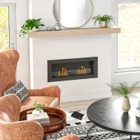 HOMCOM Wall-mounted inset bioethanol fireplace, 2 x 0.85 L burners, approx. 3 h burn time, 90 x 15 x 40 cm, black steel(m-2)