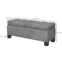 HOMCOM Storage Bench with Storage, Upholstered Bench with Linen Look, Padded Storage Box up to 180 kg Capacity, for Hallway, Bedroom, Living Room, 116x41x47 cm, Gray(m-3)