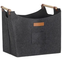 Outsunny Borsa in Feltro Portalegna da Interno con Manici in Legno, Capacità 15 kg, 45x32x40 cm, Grigio(m-1)