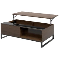 HOMCOM Side table with lift function, hidden storage compartment, walnut wood-effect, steel frame, 102 x 58 x 35.5 cm(m-7)