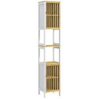 HOMCOM Bamboo-Blend Retro Cut-Out Tall Bathroom Storage Unit(m-1)