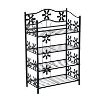 HOMCOM Shoe Rack, Plant Stand, Flower Rack, Freestanding Shelf, Stand, 4 Tiers, Metal, 59.5 x 30 x 92 cm, Black