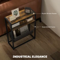 HOMCOM Narrow Side Table, End Table with 3-Tier Storage, V-Shaped Magazine Holder for Living Room, Bedroom, 43 x 18 x 56 cm, Ru(m-5)