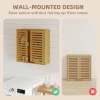 HOMCOM Dulap de Baie cu Raft Intern Reglabil și Uși Tip Lamă, din Bambus, 60x20x60 cm, Culoare Lemn(m-6)