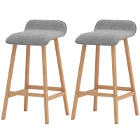 HOMCOM Scandinavian-style Bar Stools - Set of 2 Bar Stools with Footrest - Pine Wood Polyester Linen-Look Grey(m-7)