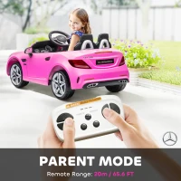 HOMCOM Benz SLC 300  Licensed 12V Kids Electric Ride On, with Music, Remote Control, LED Headlights, Horn, Pink(m-5)