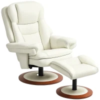 HOMCOM Recliner with Ottoman, Reclining Swivel TV Chair with Wooden Base, up to 150 kg Capacity, Faux Leather, Cream White(m-5)