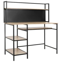 HOMCOM Computer Desk with Storage, 4 Shelves, Large Worktop & Black Panel for Living Room Bedroom 120L x 53l x 126H cm, Oak and Black(m-6)