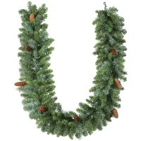 HOMCOM 1.8 m artificial Christmas garland floral decoration with 162 tips 8 pine cones Green(m-1)