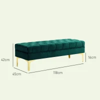 HOMCOM Tufted end-of-bed bench classic chic style dim. 118L x 45l x 42H cm gold metal legs green velvet(m-3)