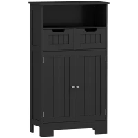 kleankin Low Bathroom Cabinet Multi-Storage Large Compartment 2 Drawers Double Door Cupboard with Shelf Black(m-1)