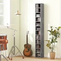 HOMCOM 204 CD Tall Narrow Media Storage Tower - Cement Grey(m-2)