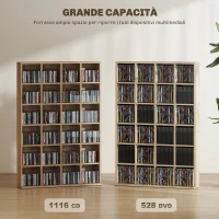 HOMCOM Mobile Porta CD con Ripiani Regolabili per 456 CD o 336 DVD, 24 Scomparti, 89x20x130.5 cm, Legno(m-4)