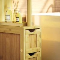 HOMCOM Bathroom storage column bathroom cabinet with 2 shelves 2 cabinets bamboo 18W x 30D x 120H cm natural wood(m-5)