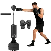 HOMCOM 155-205cm 3-IN-1 Freestanding Boxing Punching Bag Stand, Boxing Speed Trainer with Rotating Flexible Arm, Speed Ball, Fillable Base, Black(m-10)