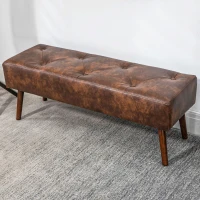 HOMCOM Bed-end bench button-tufted vintage style 114 x 38 x 42 cm wooden legs brown vintage-effect upholstery(m-4)