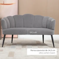 HOMCOM Canapea 132 cm – Catifea Gri pentru Dormitor sau Spatii Mici(m-5)