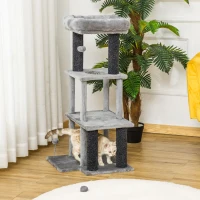 PawHut Arbre à chats design cosy chic multi-équipements centre d'activités niches plateformes lit jeu boule feutres amovibles lavables panneaux de particules peluche courte 48 x 48 x 100 cm gris(m-10)