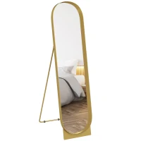 HOMCOM Arched standing mirror 40 x 160 cm metal frame and shatterproof film floor or wall-leaning mount gold(m-6)