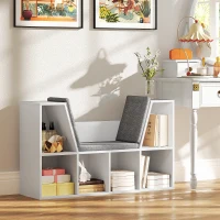 HOMCOM Bookshelf with Seat, 6 Compartments, Padded, 105 x 30 x 63 cm, White(m-2)