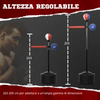 SPORTNOW Sacco Boxe da Terra con Barra Girevole, Speedball e Colpitore, in Acciaio, HDPE e PU, 80.5x48x163-205 cm(m-5)