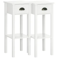 HOMCOM Set of 2 Side Tables End Table Pedestal - drawer, shelf - dim. 30L x 30l x 75H cm - shell handles Aged Brass MDF White(m-6)
