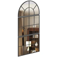 HOMCOM Arched wall mirror window-style wall mirror 3-piece set metal frame 76 x 43 cm black(m-6)