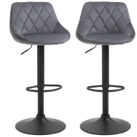 HOMCOM 2-Pack Bar Stools, Height-Adjustable Bar Chair with Backrest, Velvet-Look, Metal Frame, Footrest, Swivel, Dark Gray(m-7)