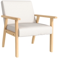 HOMCOM Upholstered Armchair with Armrests, Linen-Look Dining Chair, Solid Wood Frame, 64 x 70 x 72 cm, Cream