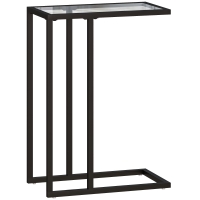 HOMCOM C-Shaped Side Table with Tempered Glass Top, Steel Frame, Black