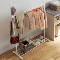 HOMCOM Burro para Ropa con Ruedas 5 Ganchos Barra para Colgar y Balda Inferior para Recibidor Entrada 120x43x171 cm Blanco(m-9)