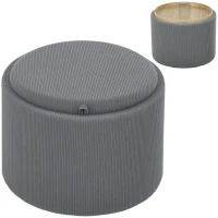HOMCOM Storage Ottoman with Storage Compartment, Round, Footrest, Cord Fabric, MDf, Gray(m-6)