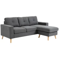 HOMCOM Scandi-style corner sofa, button-tufted, solid wood, linen-look, gray(m-1)