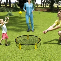 SPORTNOW Ensemble jeu de mini-volleyball en plein air avec filet, 3 balles et pompe, portable avec sac de transport jaune(m-10)