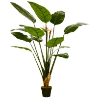 HOMCOM Artificial Strelitzia Bird of Paradise Plant 1.80 m 13 Leaves and 2 Flowers, Highly Realistic, Pot Included(m-7)