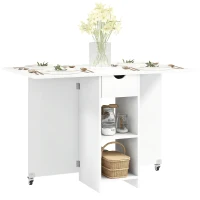 HOMCOM Foldable dining table for 2–4 people, foldable kitchen table with storage, extendable table on casters, white(m-5)