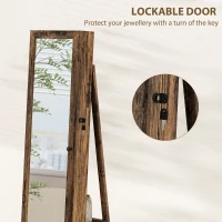 HOMCOM 360° Swivel Jewellery Cabinet, Free Standing Full Length Mirror with Storage, Lockable Jewellery Organiser with Built-in Makeup Mirror and Storage Shelves for Bedroom, Rustic Brown(m-7)